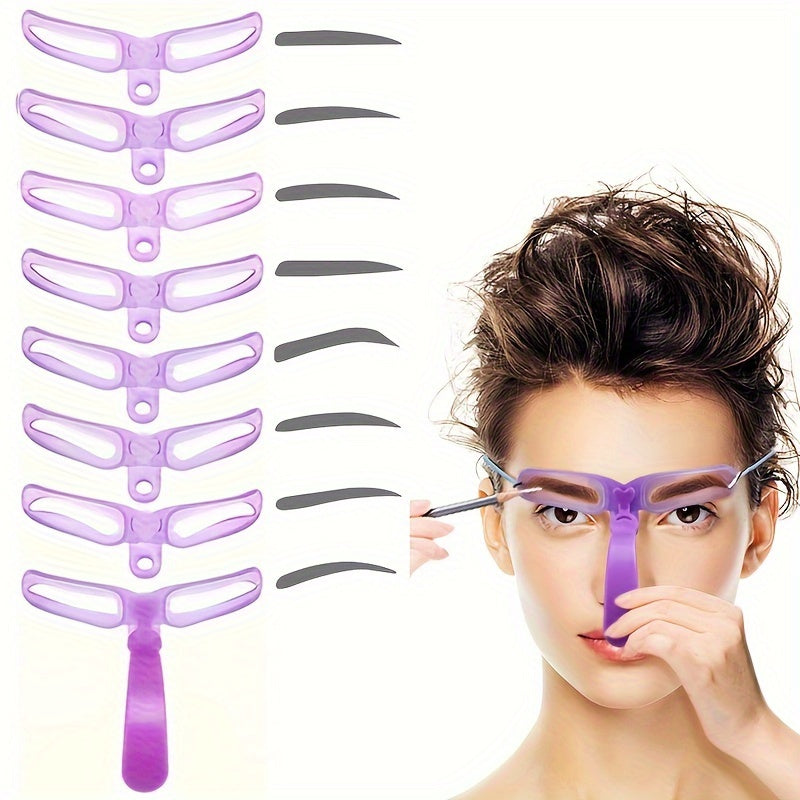 8-Piece Eyebrow Stencil Set: Low Allergenic, Silicone Brushes, ABS Plastic Handles - Perfect for All Skin Types