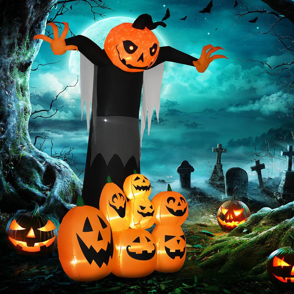9ft Halloween Inflatables Outdoor Decorations, Pumpkin Ghost With Pumpkin Patch, Outdoor Giant Blow Up Yard Decor With Build-in LED For Garden, Lawn, Party, Holiday