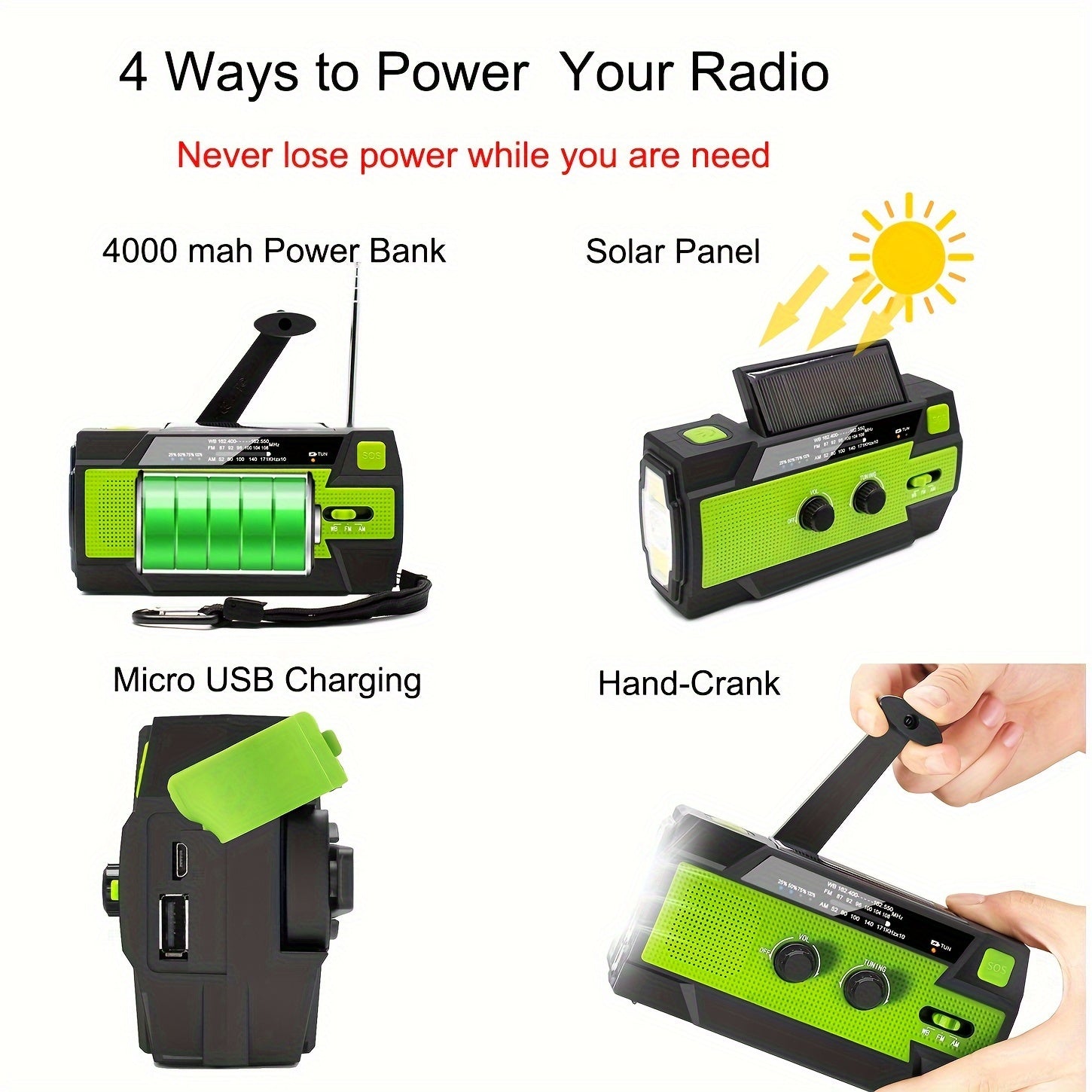 Emergency Weather Radio Power Bank with LED Flashlight-3