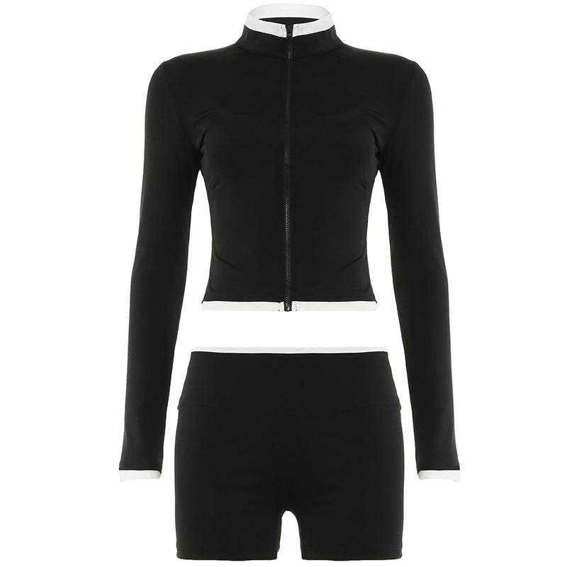 American 3pcs Fashion Workout Clothes set Zipper Long Sleeve Cardigan+ Vest+ short pant