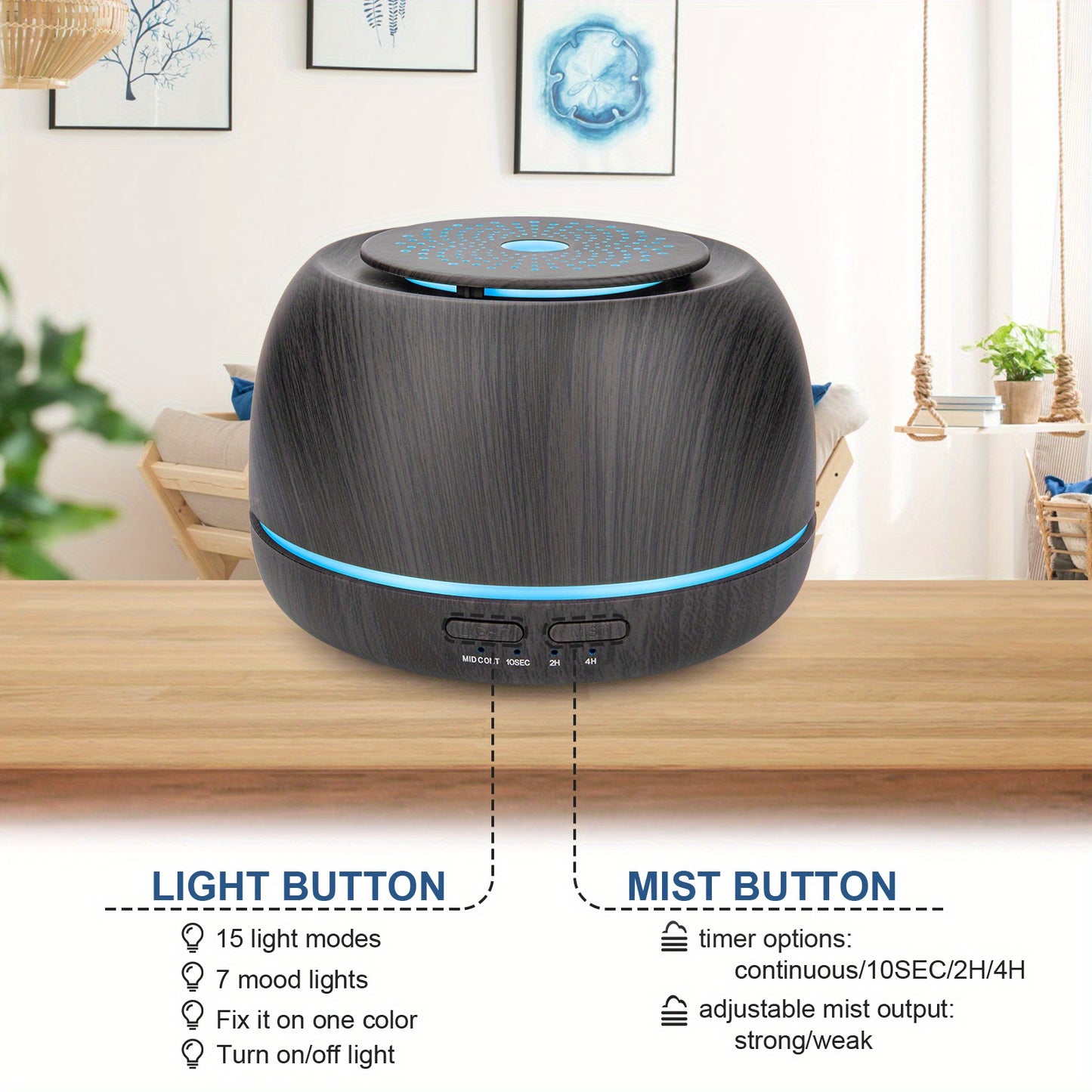 1pc 300ml AromaMaster Essential Oil Diffuser - 7-Color LED, Remote Control, USB Powered, Waterless Auto-Off, Aromatherapy Scent Air Humidifier for Room, Office - Compact, Portable, Whisper-Quiet Operation