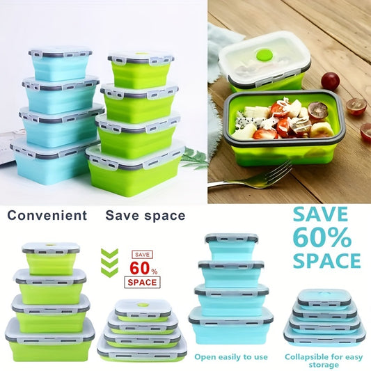 1/4pcs Collapsible Silicone Food Storage Container Stackable, Space Saving, Microwaveable, Freezer, Dishwasher Safe, BPA Free, Foldable Leftover Or Meal Prep Lunch Box Containers, Kitchen Accessories