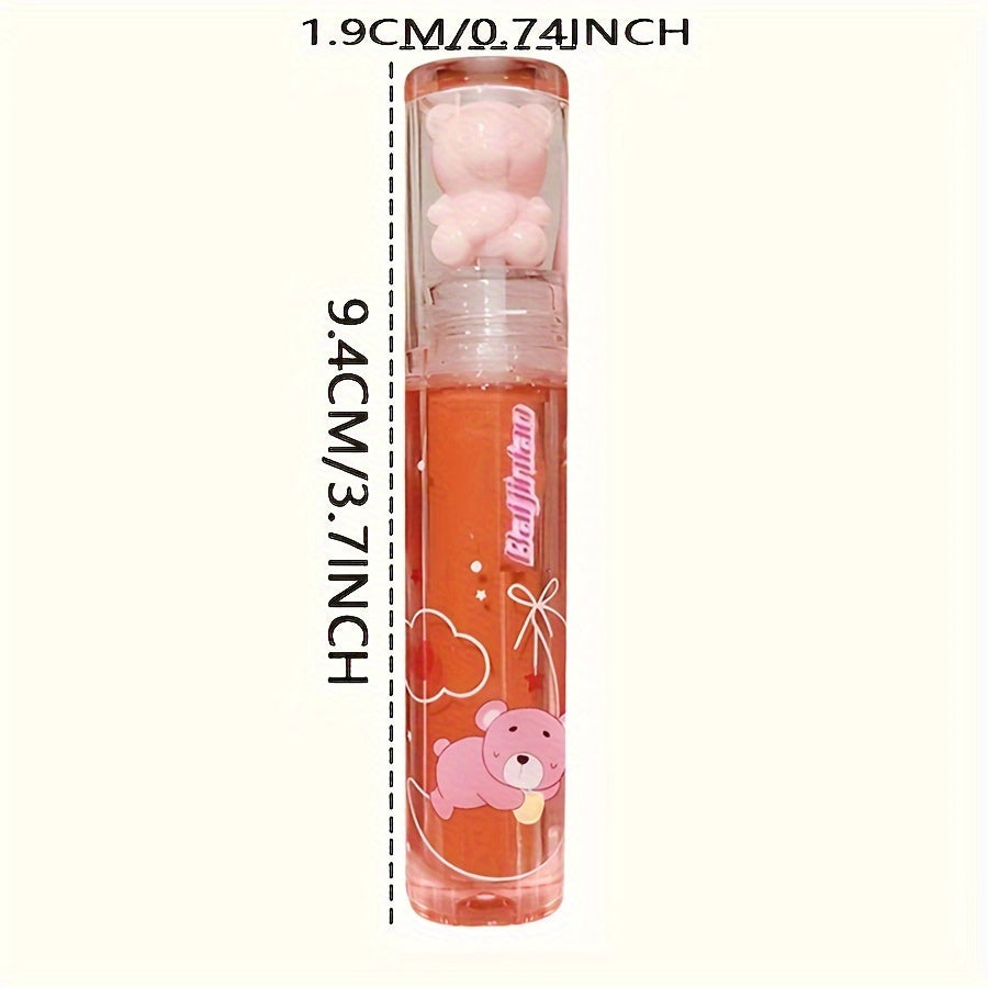 6 Color Lip Glaze, Cute Little Bear, Mirror Gloss, Jelly Lips With Sparkling Light Dew Water, Long-lasting Stain Resistant Transparent Film Forming Lip Gloss, Full Lip Color