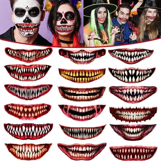 18 Sheets Halloween Temporary Tattoo Stickers 18 Styles Realistic Face Tattoo Face Stick Horror Prank Props Make Up Face Decals Cosplay Decor For Halloween Trick Or Treat Party Costumes Party