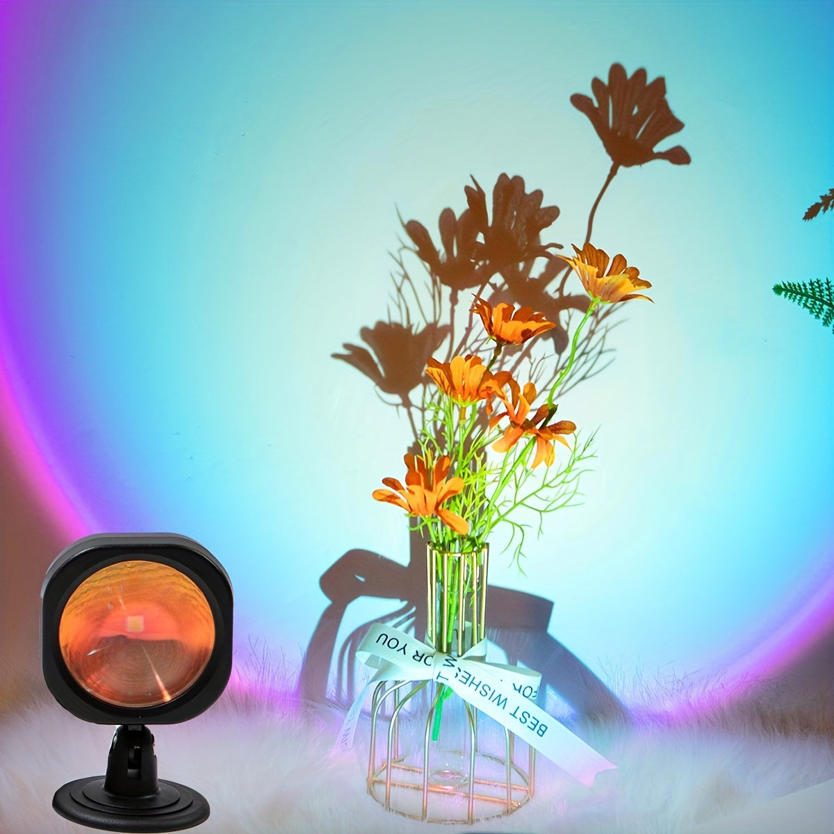 1pc USB-Powered LED Sunset Lamp Projector - Cozy Ambient Night Light with Warm Orange Glow for Bedroom, Living Room Decor & Photography, Energy-Efficient Tabletop Design, Lamp for Bedroom