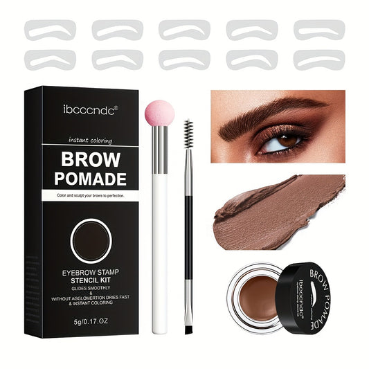 Waterproof and Sweatproof Eyebrow Cream Set with Brush and Sponge Stick - Black and Brown Colors - Lazy Print Eyebrow Stamp Powder - Eyebrow Stencil Included