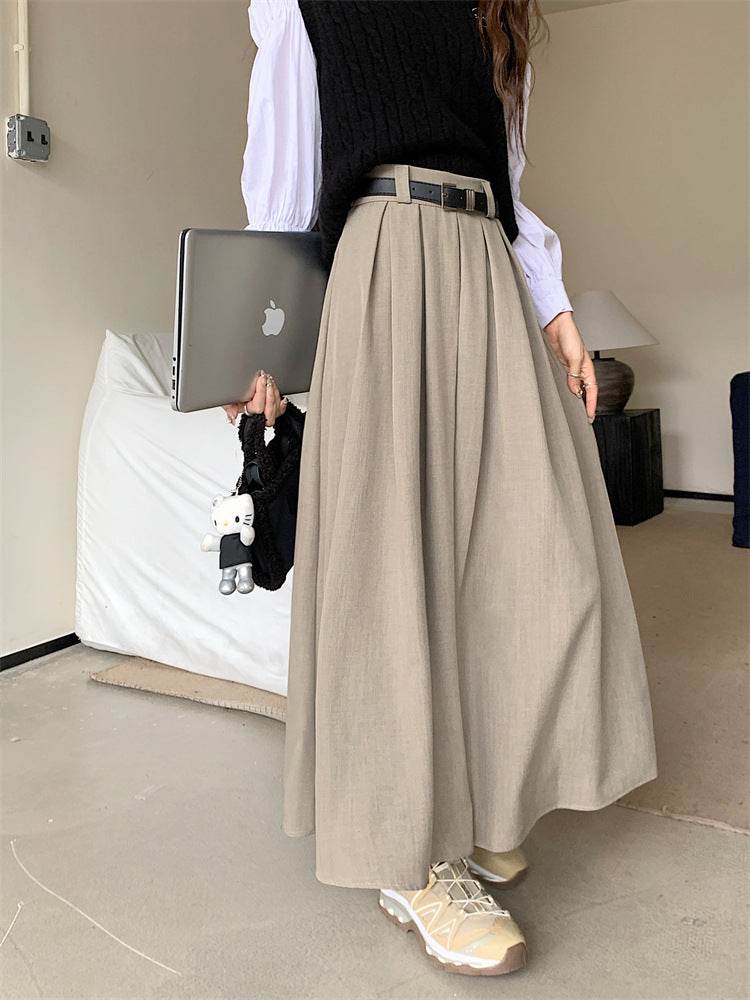 Women's All-matching Slim Fit Temperament Pleated Maxi Skirt