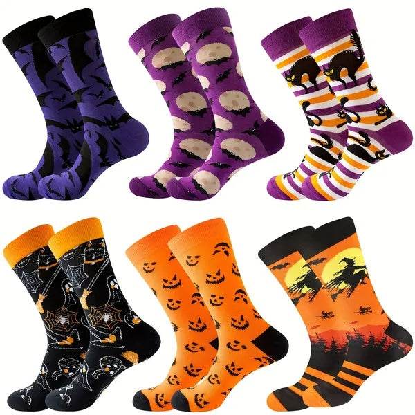 6 Pairs Halloween Christmas Socks For Men Women Girls Funny Pumkin Spider Black Cat Cotton Sock Set