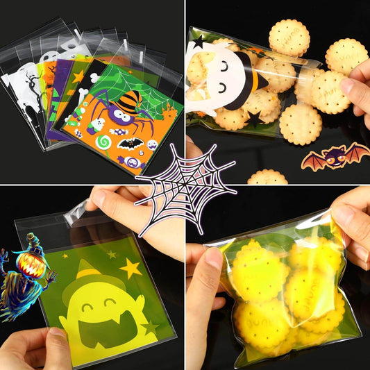 Halloween 450pcs Self-adhesive Candy Cellophane Treat Bags Cookie Bags For Halloween Trick Or Treat Goodie Party Favor Supplies-9 Patterns-Cannot Be Listed On Amazon Platform