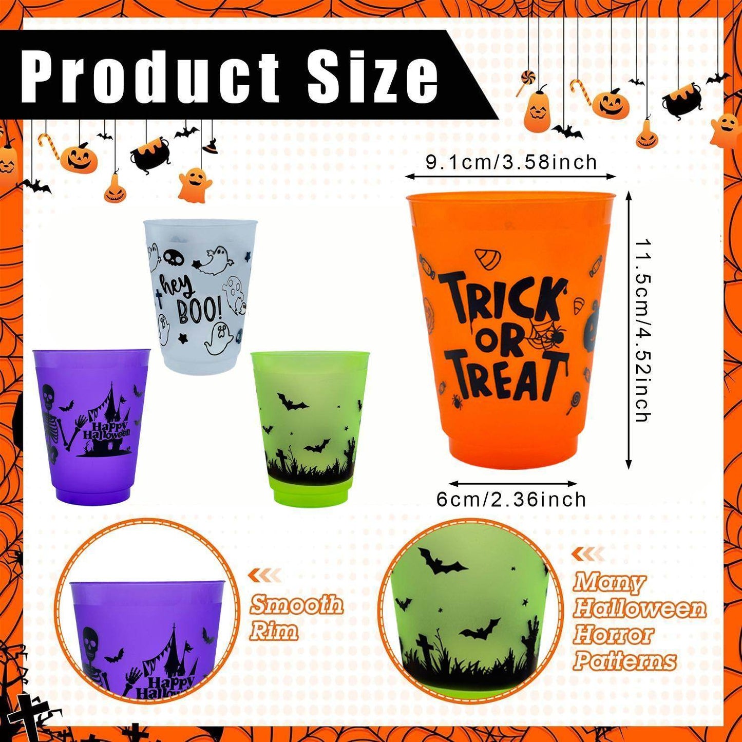 Halloween cups A Pack Of 8 Halloween Plastic Cups With Patterns.