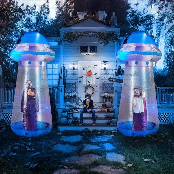 8.8 FT Halloween Inflatable UFO Yard Decoration, Fun Tall Blow Up Yard Decor With Built-in LED Lights And Stand Inside Design For Holiday Party Yard Lawn Garden Decor Indoor Outdoor