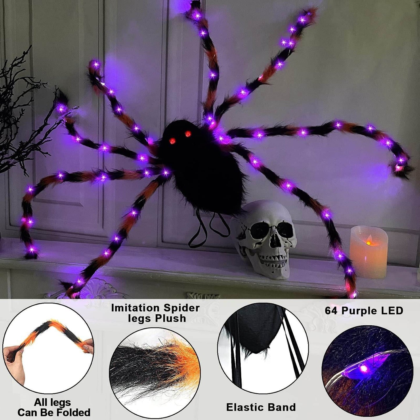 Halloween Spider Backpack Nine LED Modes Plush Sugar Bag