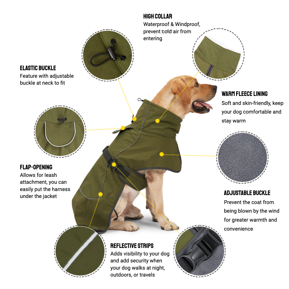 Waterproof Double-Layer Winter Dog Coats - Insulated, Windproof, and Reflective Dog Jackets for Large Dogs - Ideal for Rainy and Snowy Days, Easy to Put On and Take Off