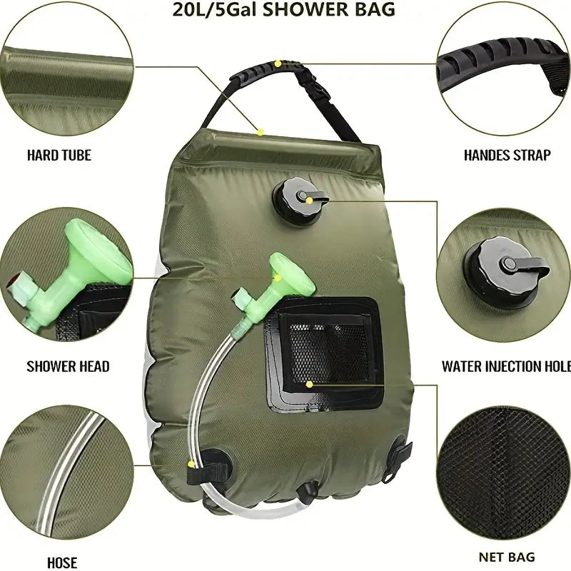 5 Gallon Solar Heated Camping Shower Bag - Portable Bath Bag-2
