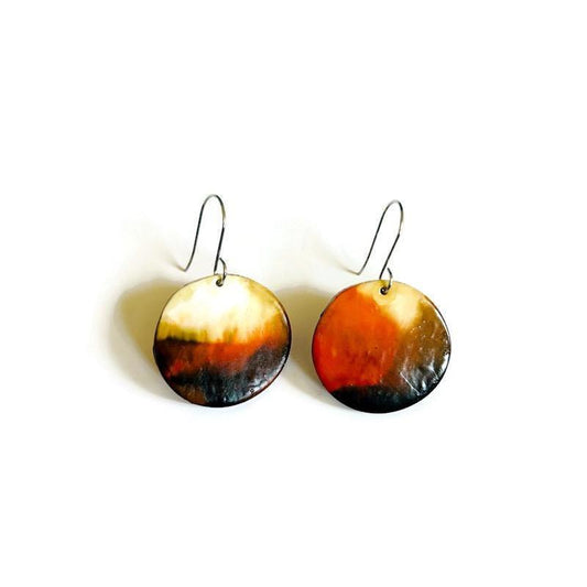 Fall Disc Earrings Painted in Abstract Earth Tones-0