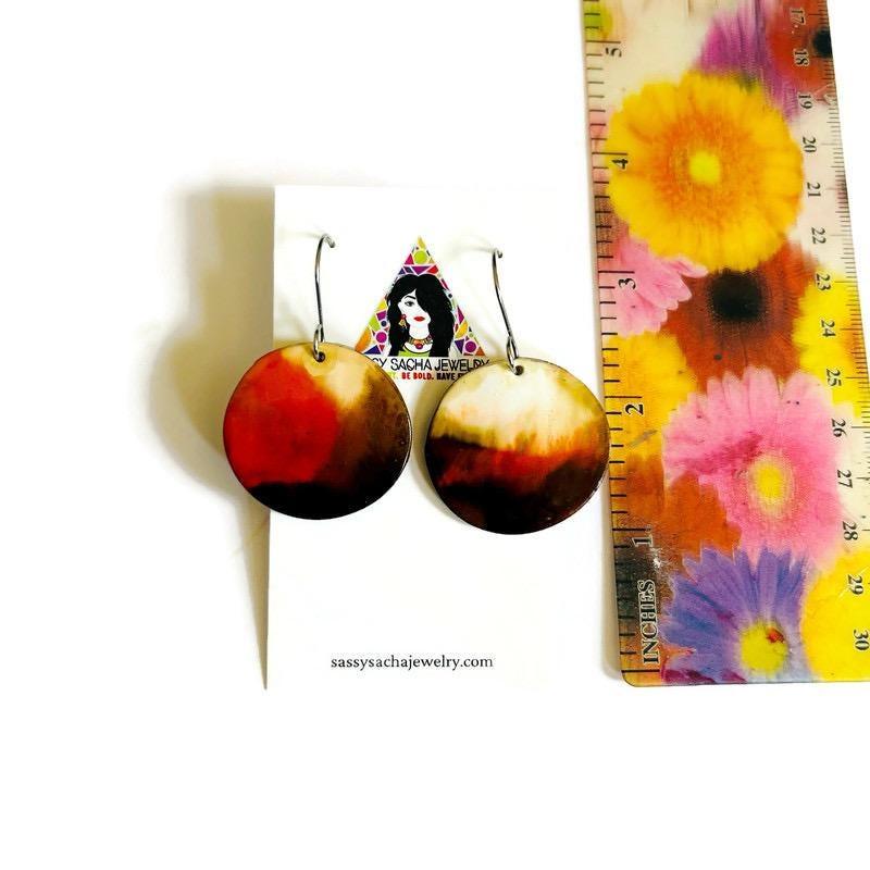 Fall Disc Earrings Painted in Abstract Earth Tones-2