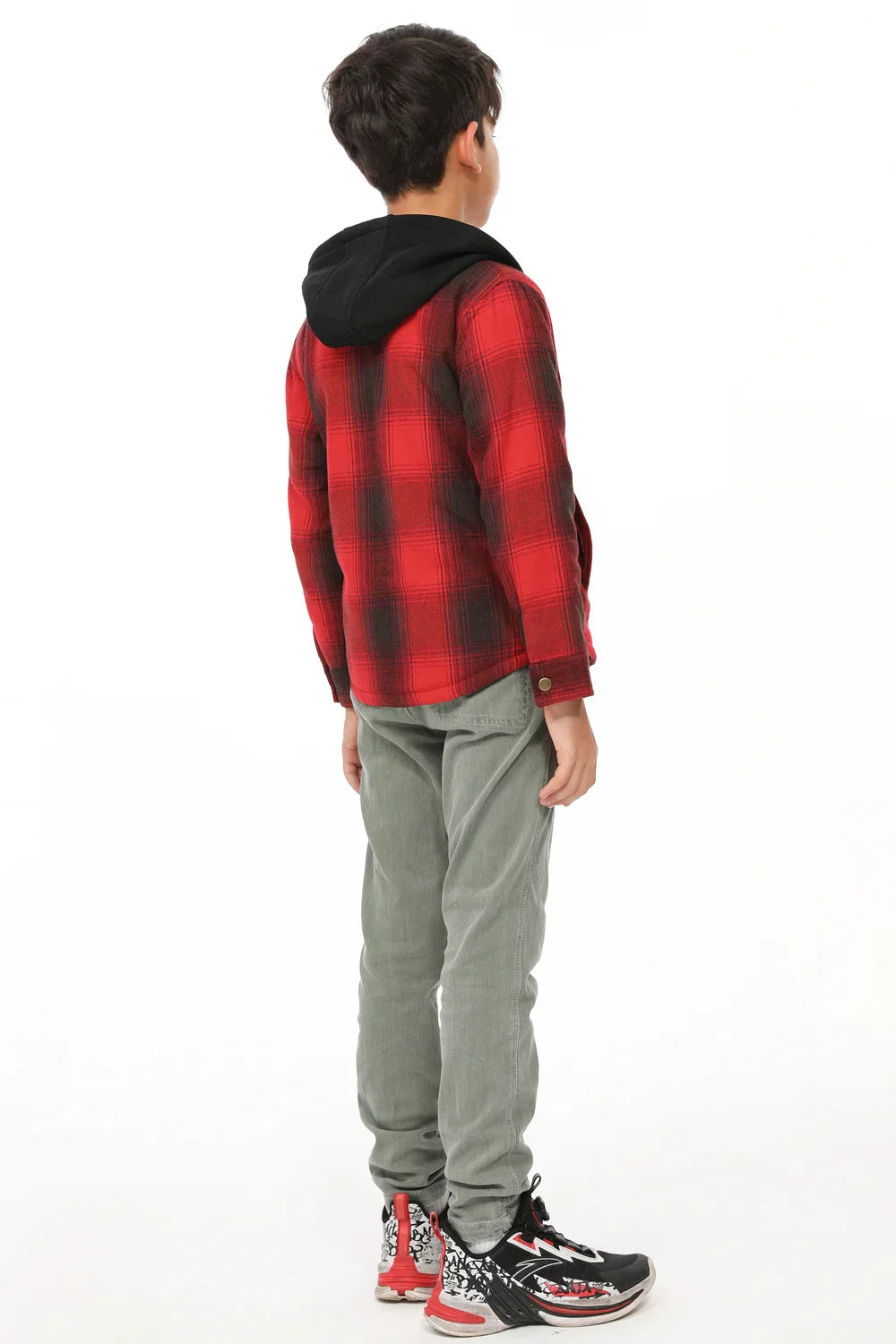 Kids Matching Family Zip Up Red Plaid Flannel Hoodie-3