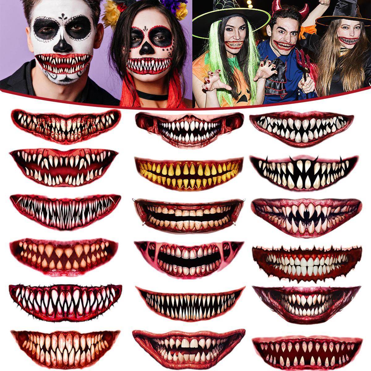 18 Pieces Of Scary And Realistic Design Halloween Temporary Tattoo Stickers