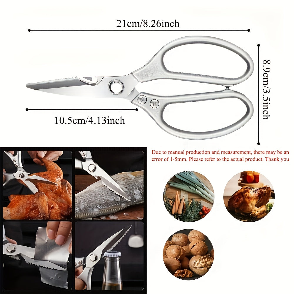 1pc Professional 8.5-inch Stainless Steel Kitchen Scissors with Aluminum Alloy Handle - Perfect for Cutting Chicken Bones and More