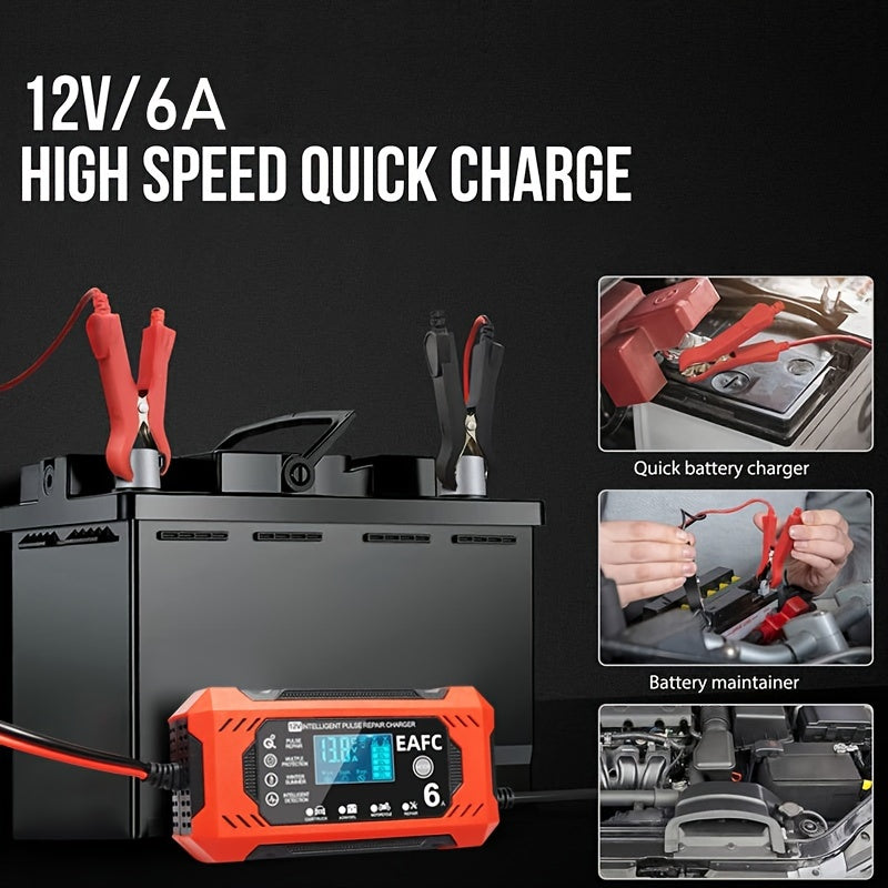 Car Battery Charger, 12V 6A Smart Battery Trickle Charger Auto 12V 24V Battery Maintainer for Car Truck Motorcycle Lawn Mower Marine Lead Acid Battery