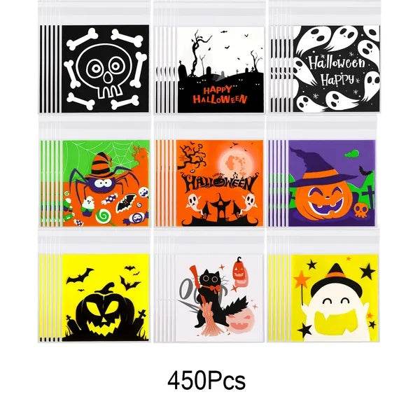450 Pcs Halloween Cellophane Treat Bags Self-sealing Clear Candy Cookie Bags Pumpkin Ghost Black Cat Skull Trick Or Treat Bags For Halloween Birthday Trick Or Treat Party Favors Supplies