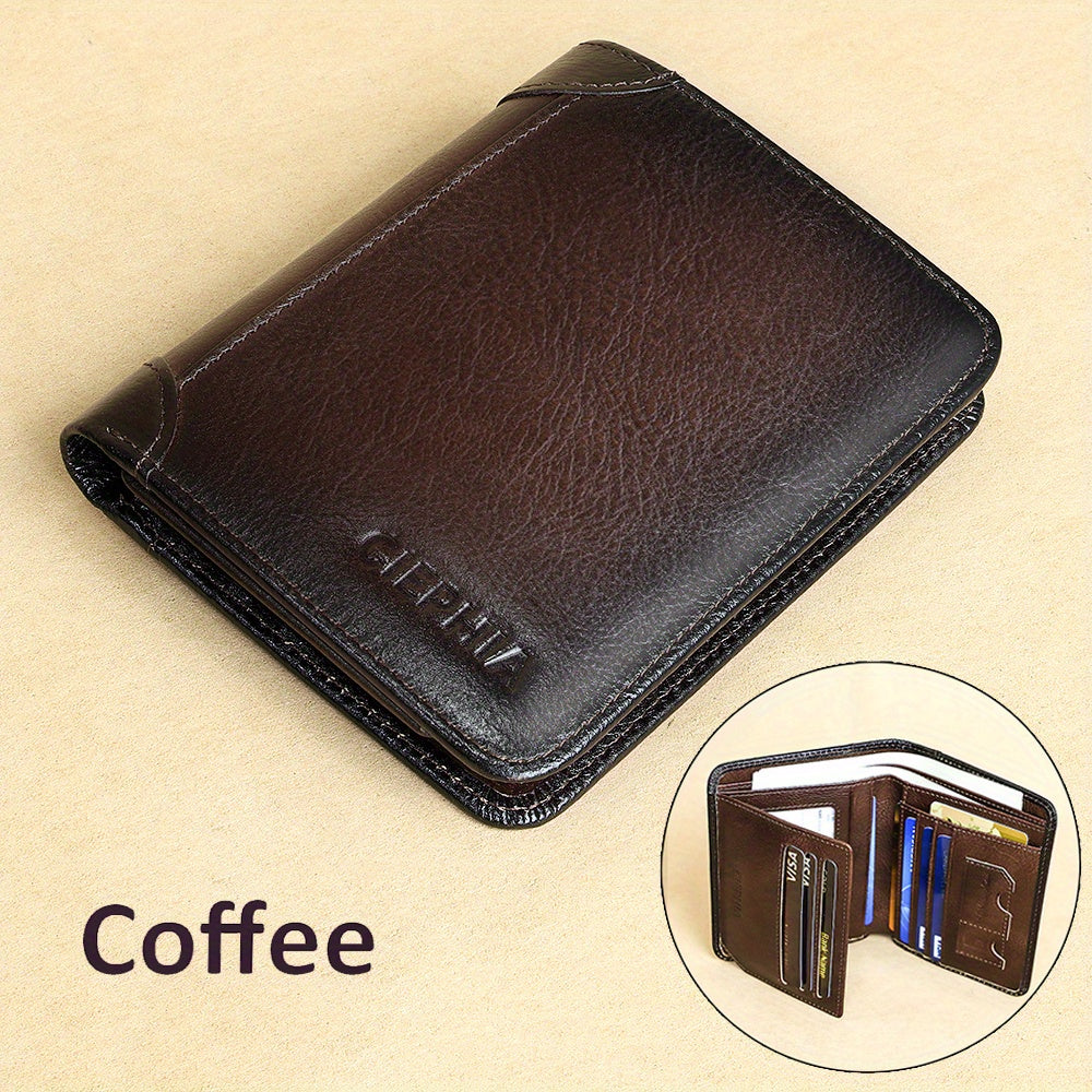 1pc Genuine Leather Rfid Blocking Wallets For Men, Retro Thin Short Multi-functional ID Credit Card Holder, Gifts To Men On Valentine's Day