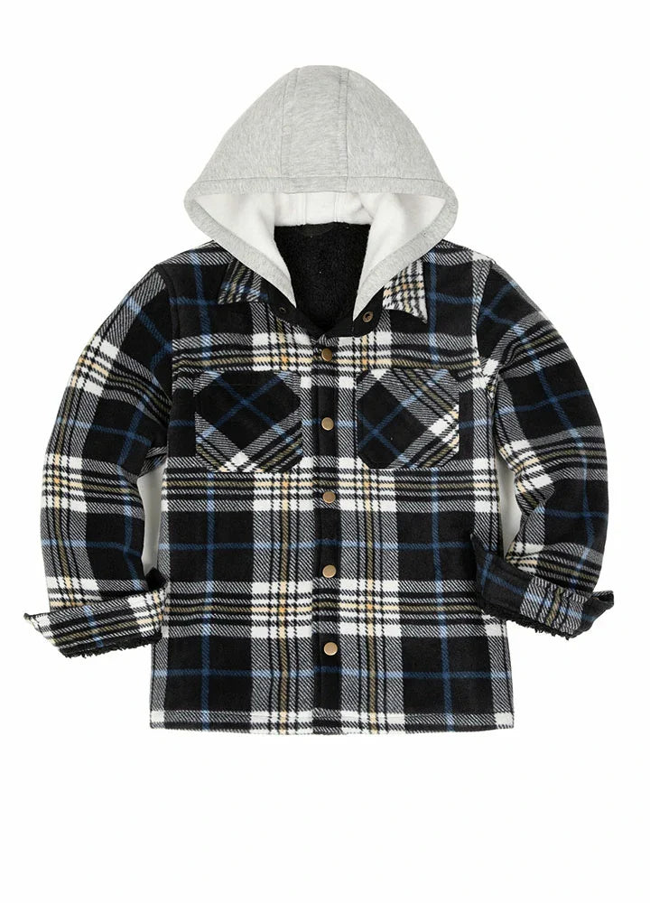 Kids Sherpa Lined Warm Fleece Plaid Jacket with Hood-0