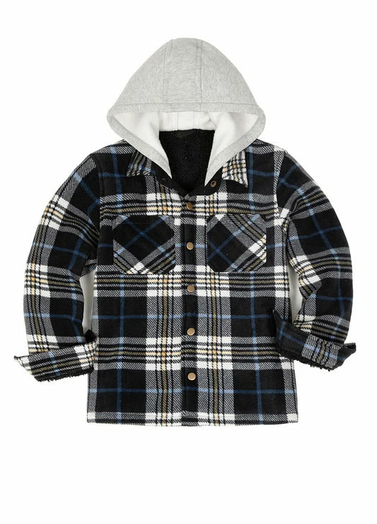 Kids Sherpa Lined Warm Fleece Plaid Jacket with Hood-0