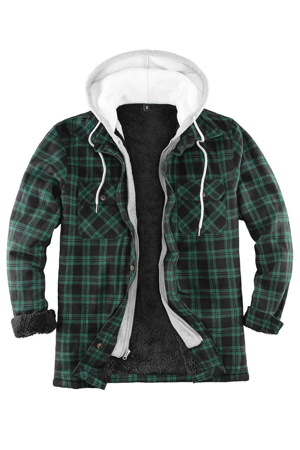 Men's Fuzzy Sherpa Lined Zip Up Plaid Flannel Shirt Jacket with Hood-5