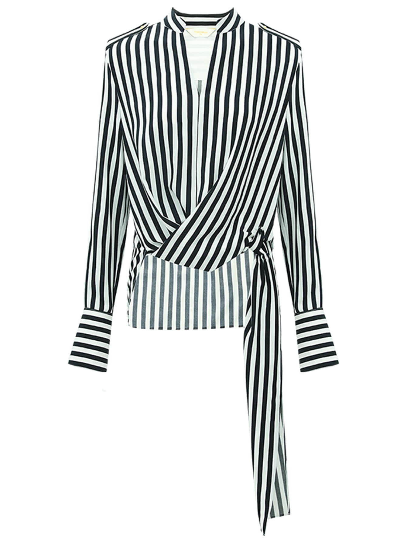 Flowy Vertical Stripe Shirt with a Side Belt-3
