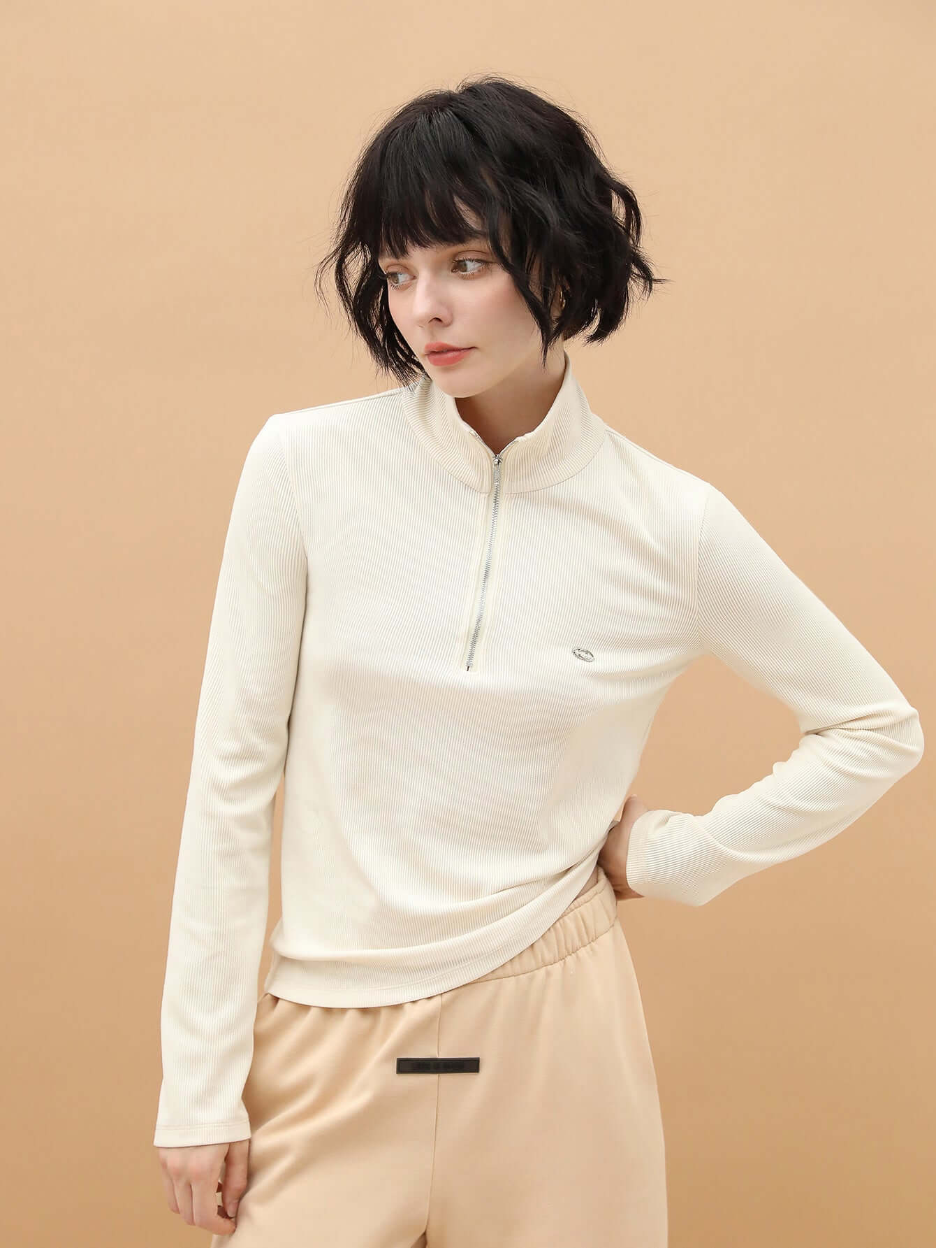 Form-Fitting Half-Zip Knit Top Shirt-0