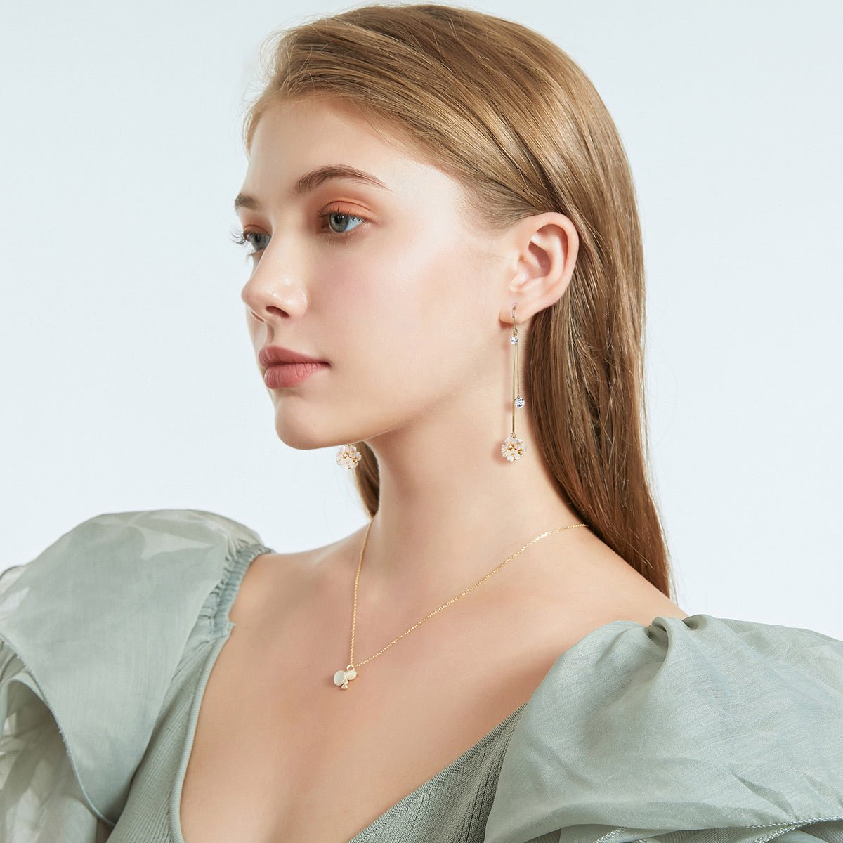 Four-leaf Flower Ball Gold Earrings-2