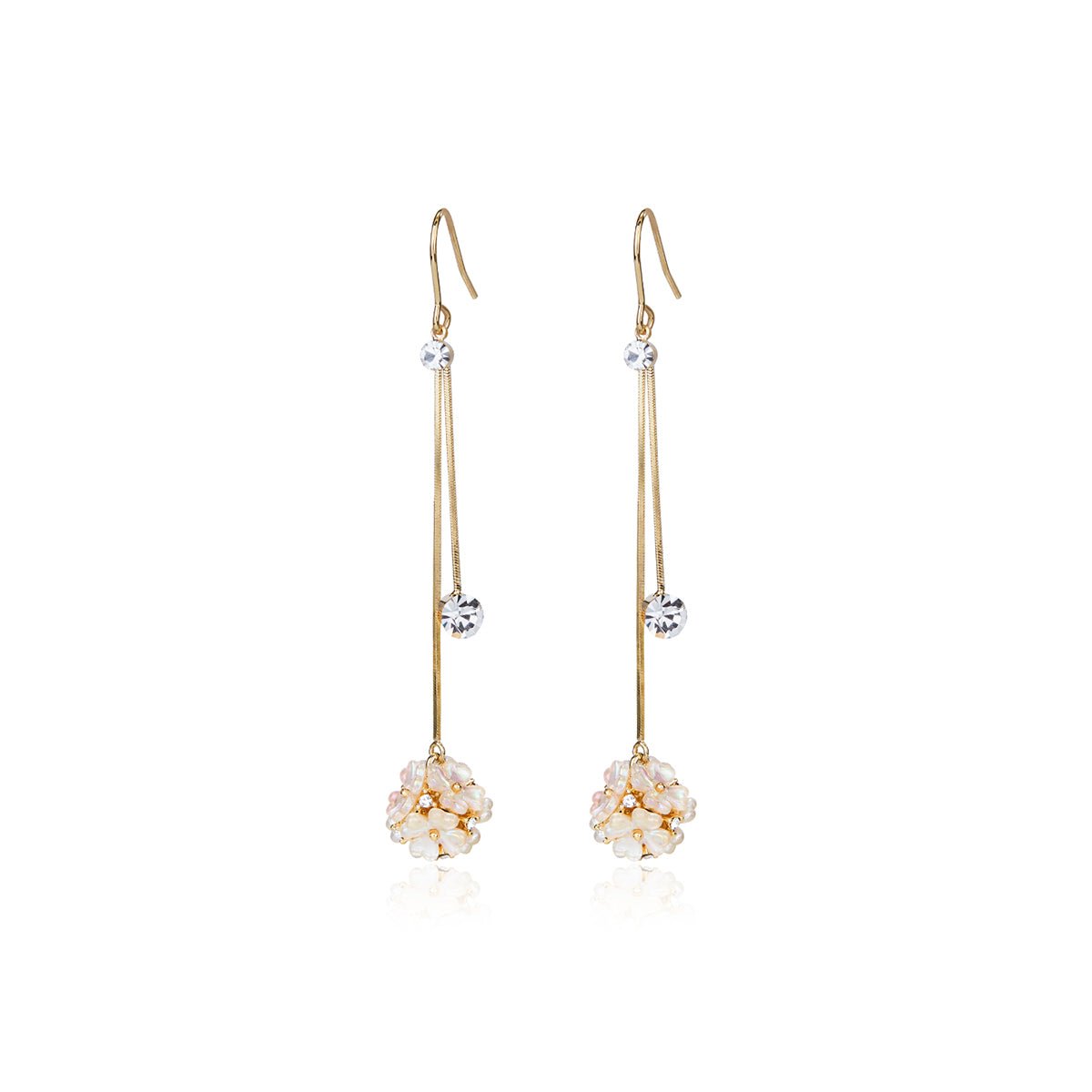 Four-leaf Flower Ball Gold Earrings-0