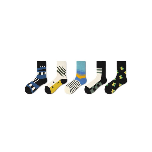 Geometric Space All-season Men Active 5pcs Crew Socks Set-0