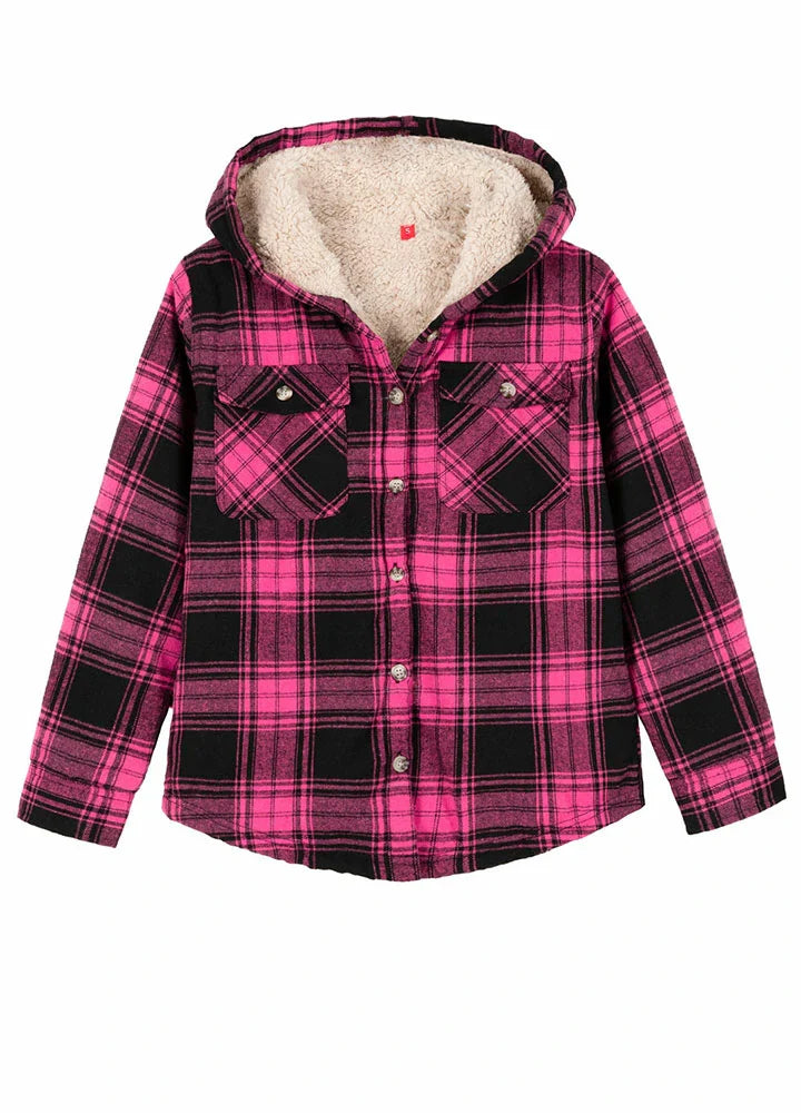 Girls Matching Family Pink Hooded Plaid Flannel Shirt Jacket-2