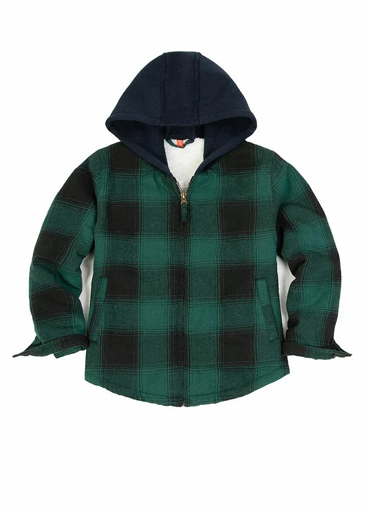 Kids Matching Family Zip Up Green Plaid Flannel Hoodie-0