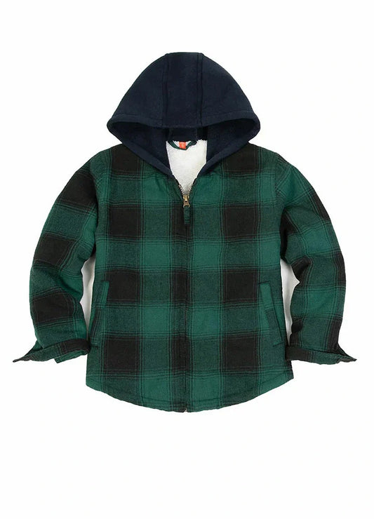 Kids Matching Family Zip Up Green Plaid Flannel Hoodie-0