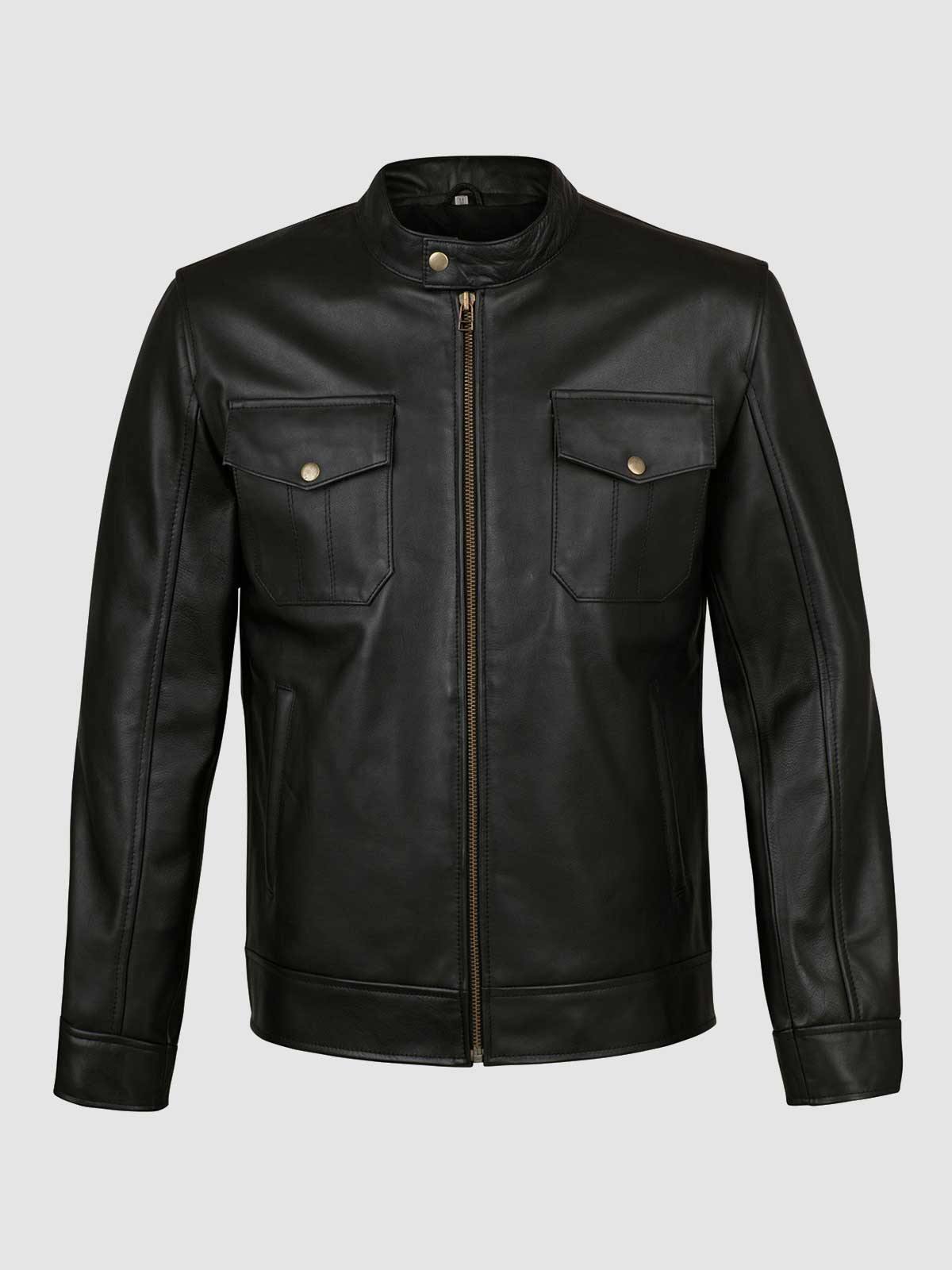 4 Pocket Black Leather Jacket-3