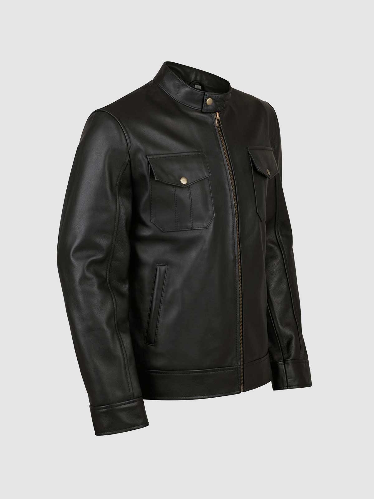 4 Pocket Black Leather Jacket-2