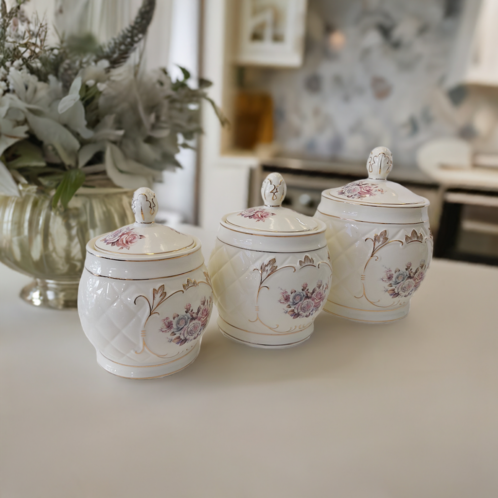 3 piece Ceramic Canister Set-Bouquet