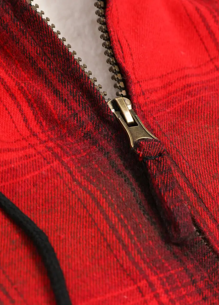Women's Matching Family Red Sherpa-Lined Flannel Hoodie-2