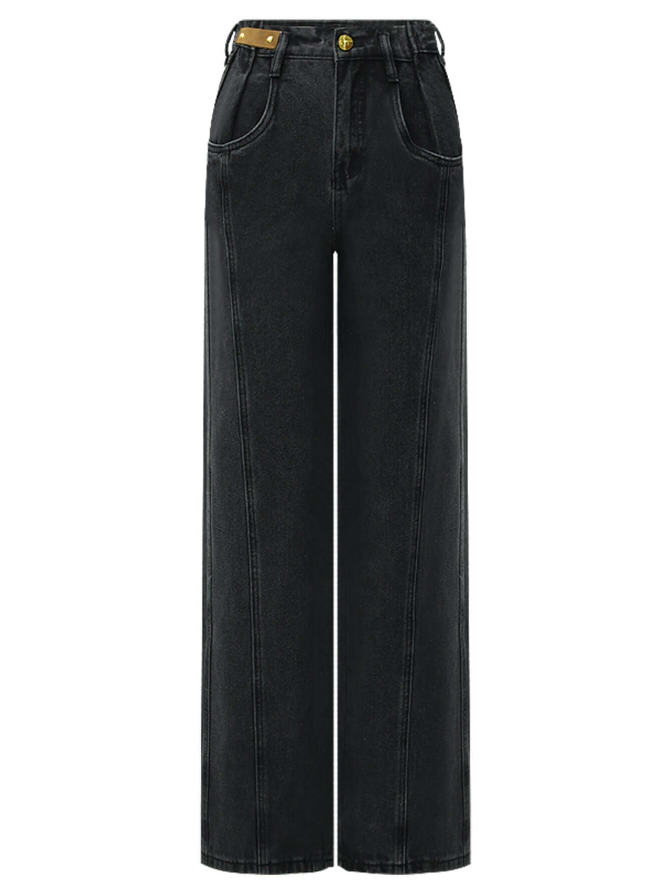 High Waist Straight Leg Black Jeans-3