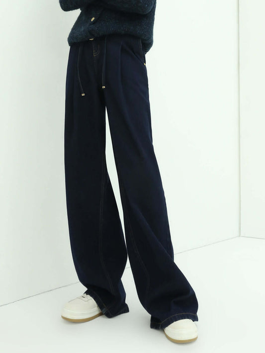 High-Waisted Straight Leg Jeans in Navy-0
