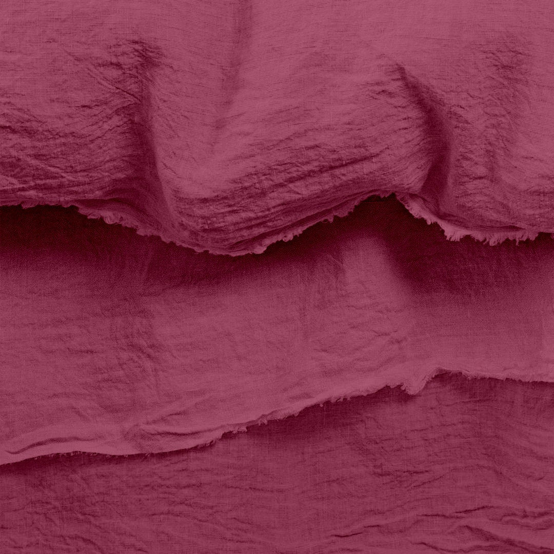 Raw Edged Berry - 100% Pure Linen | Linen Cotton Mix | 3 Piece Duvet Cover Set | 4 Piece Sheet Set | Handmade | Pre-washed | Soft-1