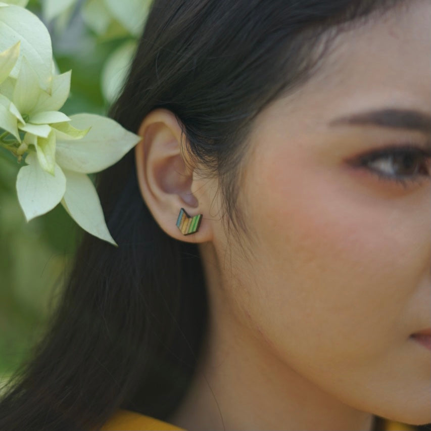 Arrow Colourful Recycled Skateboard Stud Earrings-2