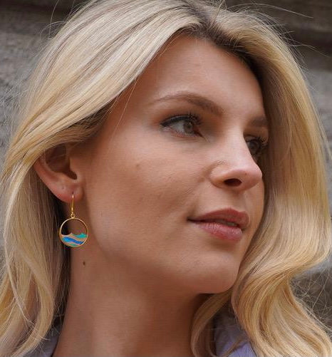 Ocean Eco-friendly Recycled Wood Gold Earrings-1