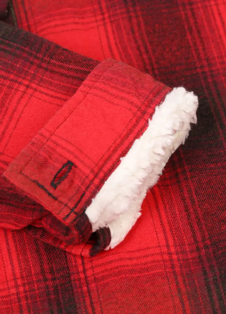 Women's Matching Family Red Sherpa-Lined Flannel Hoodie-4