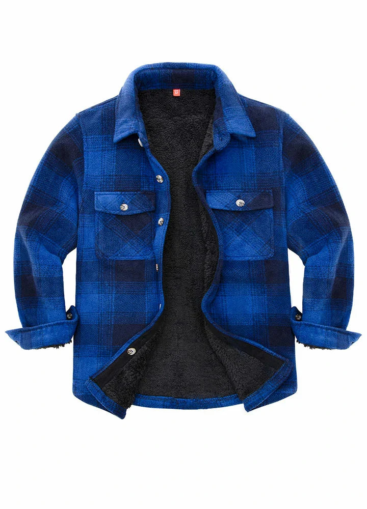 Boys Sherpa Lined Buffalo Plaid Fleece Button Down Shirt Jacket-Kids-16