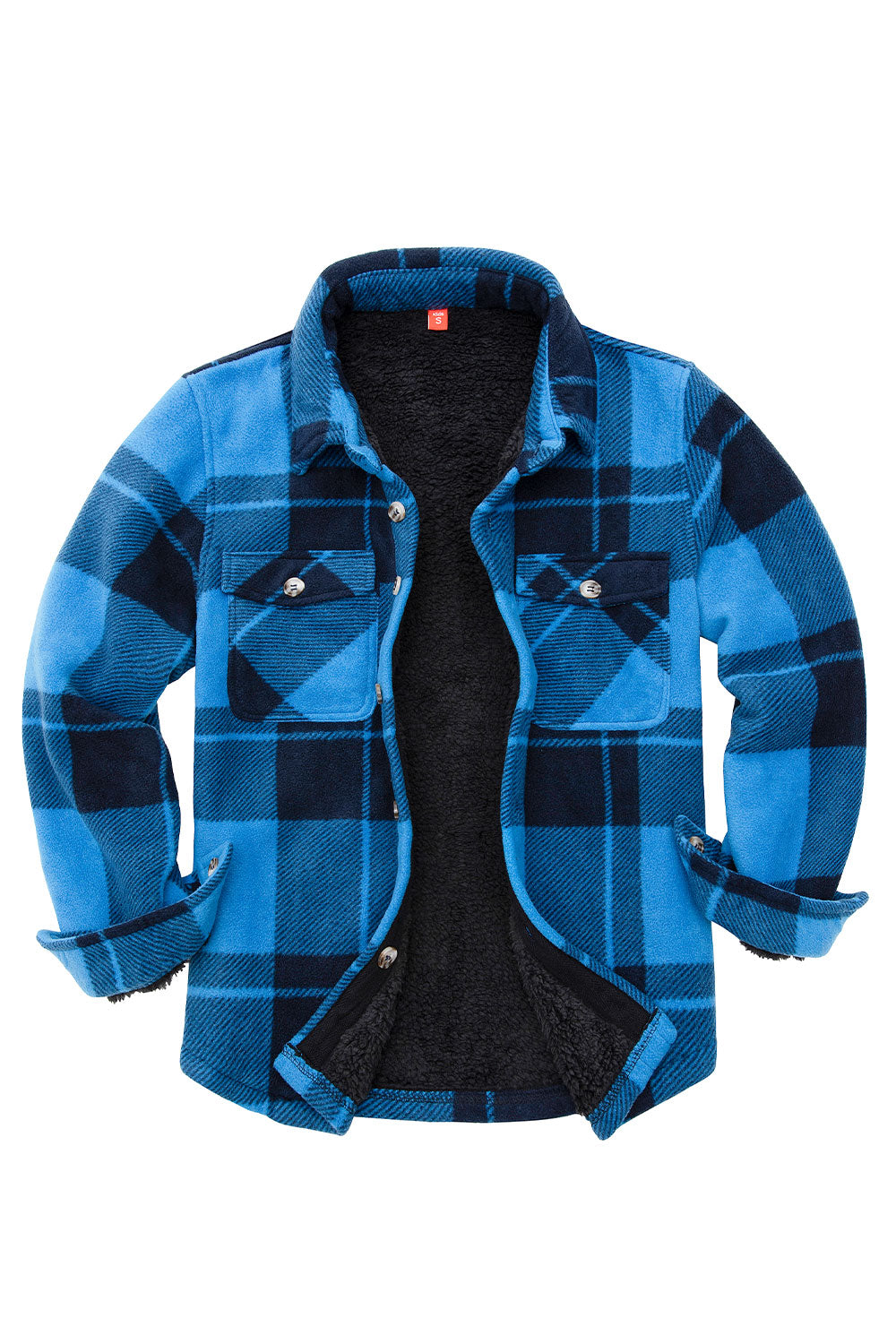 Boys Sherpa Lined Buffalo Plaid Fleece Button Down Shirt Jacket-Kids-12