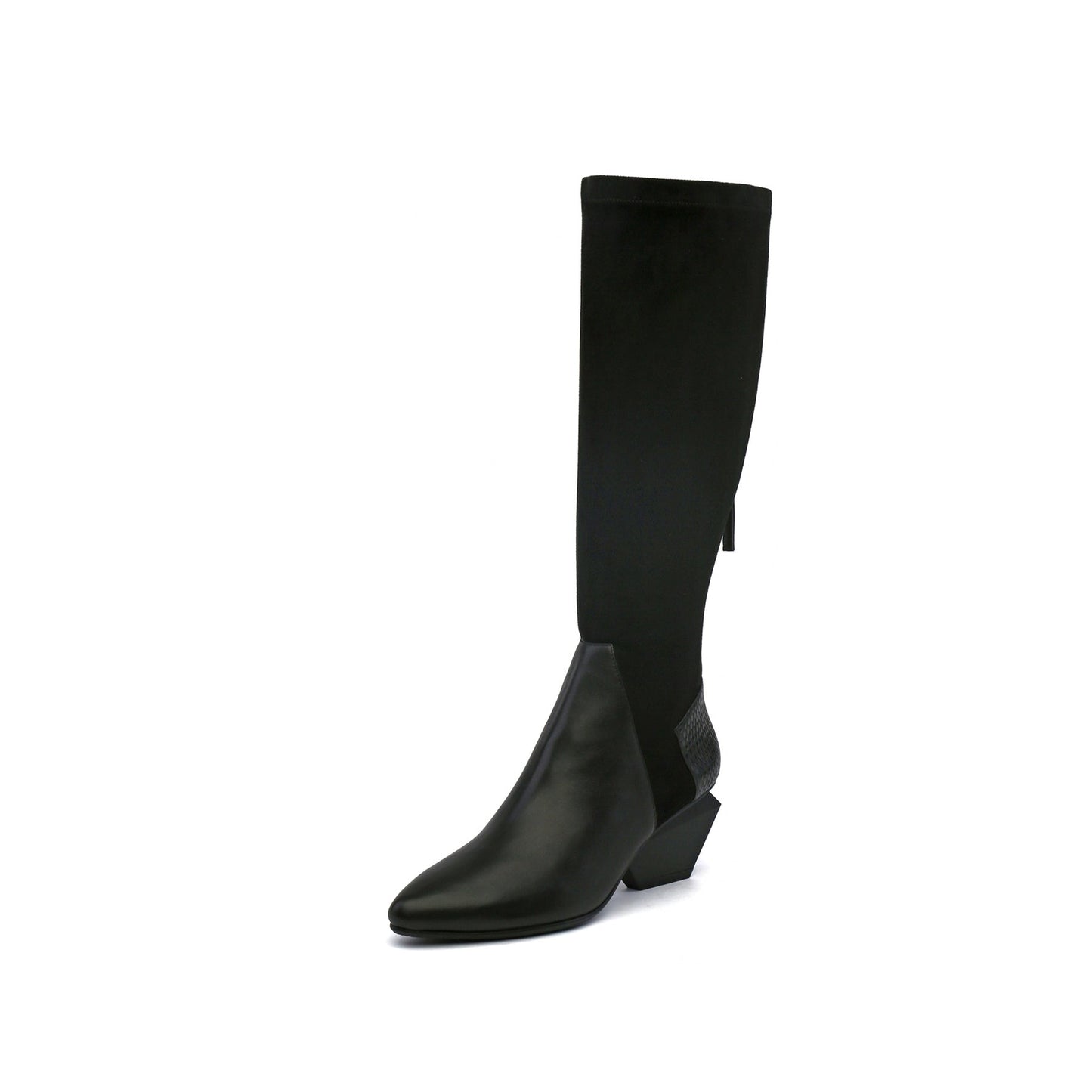 Leather Patchwork Slim Knee High Boots-1